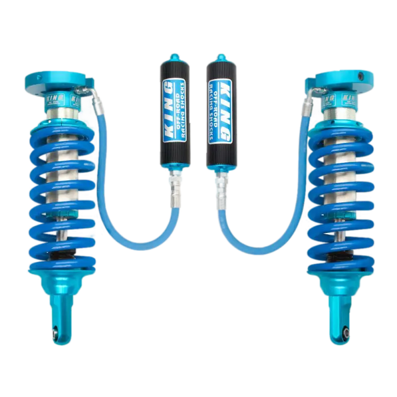 Chevy/GMC Tahoe Coilover Kit - 2.5 RR Rear with blue anodized finish, remote reservoirs, and adjustable damping for 3-inch lift and 35-inch tires.