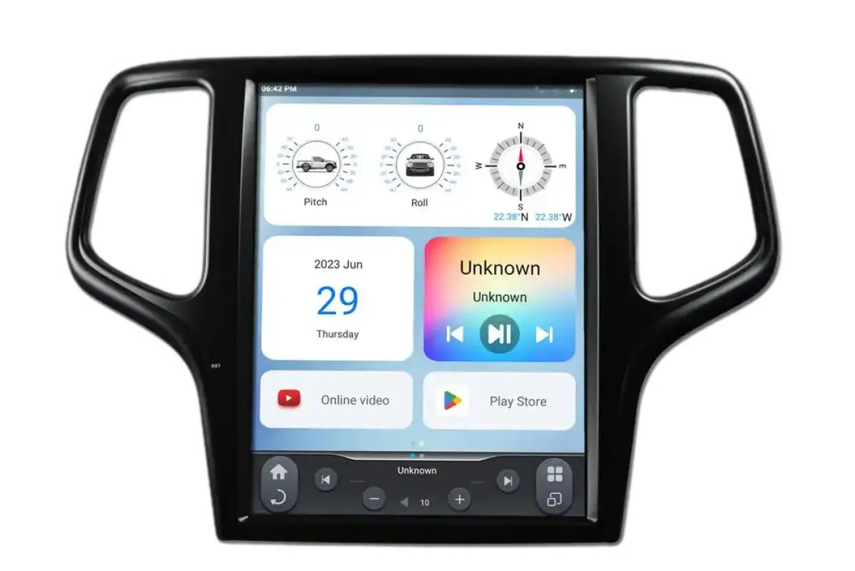 Linkswell GEN 6 T Style Radio for Jeep Grand Cherokee 2014-2021 with 12.1-inch touchscreen, Android 11, and advanced multimedia features.
