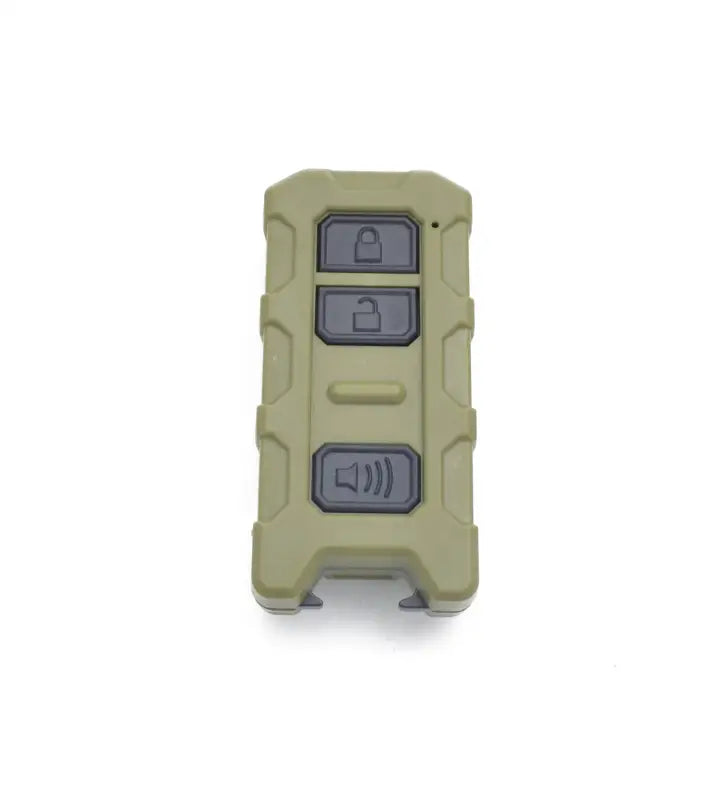 Minimalist Key Fob V2 in olive green, designed for Toyota Tacoma, Tundra, and 4Runner, with a spare key slot and bottle opener.