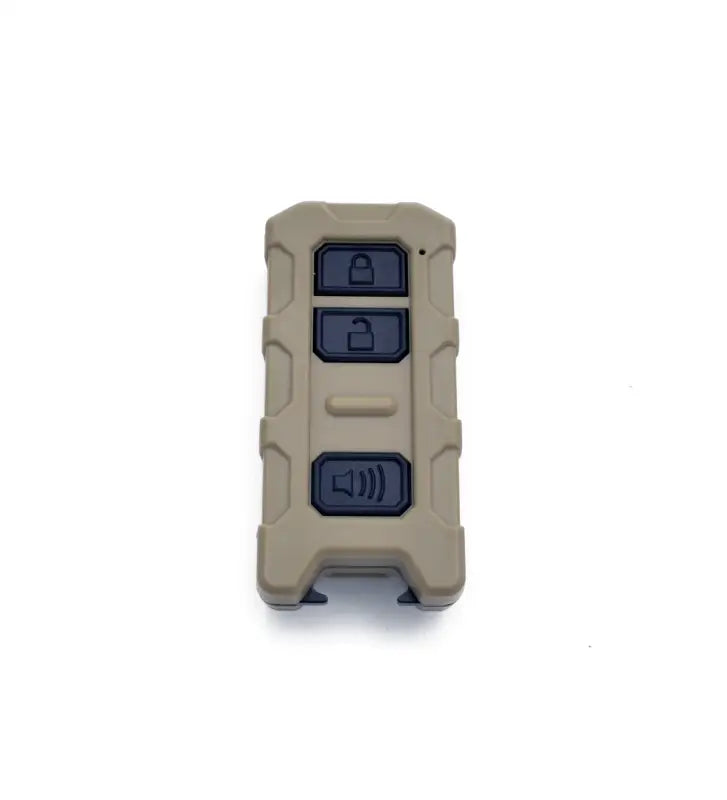 Minimalist Key Fob V2 in tan color, featuring a rugged design with spare key slot and bottle opener, compatible with Toyota Tacoma, Tundra, and 4Runner.