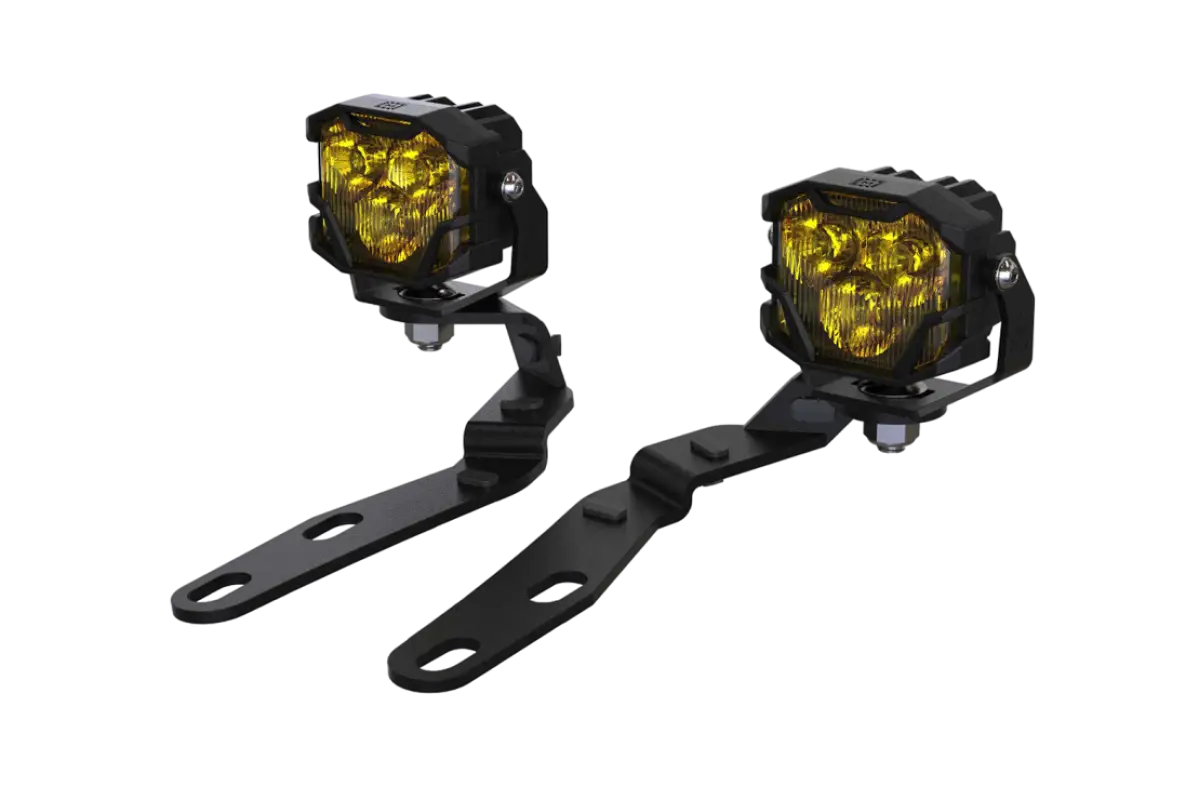 Morimoto HXB 4Banger Ditch Light Kit with yellow lenses and black brackets for Tacoma 2016-2023, ideal for off-road lighting.