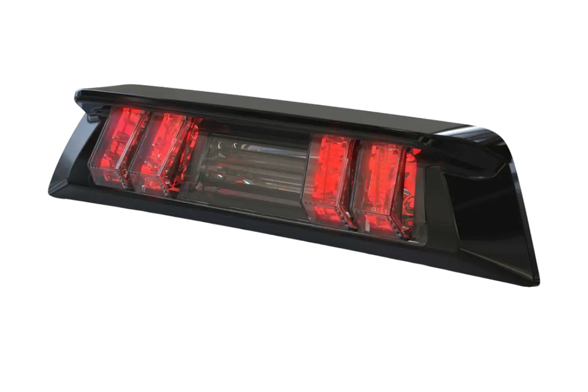Morimoto X3B LED third brake light for Tacoma (2016-2023) Double Cab, illuminated in red with sleek black housing.