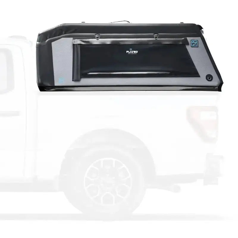 MR Full-Size 5.5' Bed inflatable air-topper shell installed on a white truck, featuring rigid structure and tinted windows.