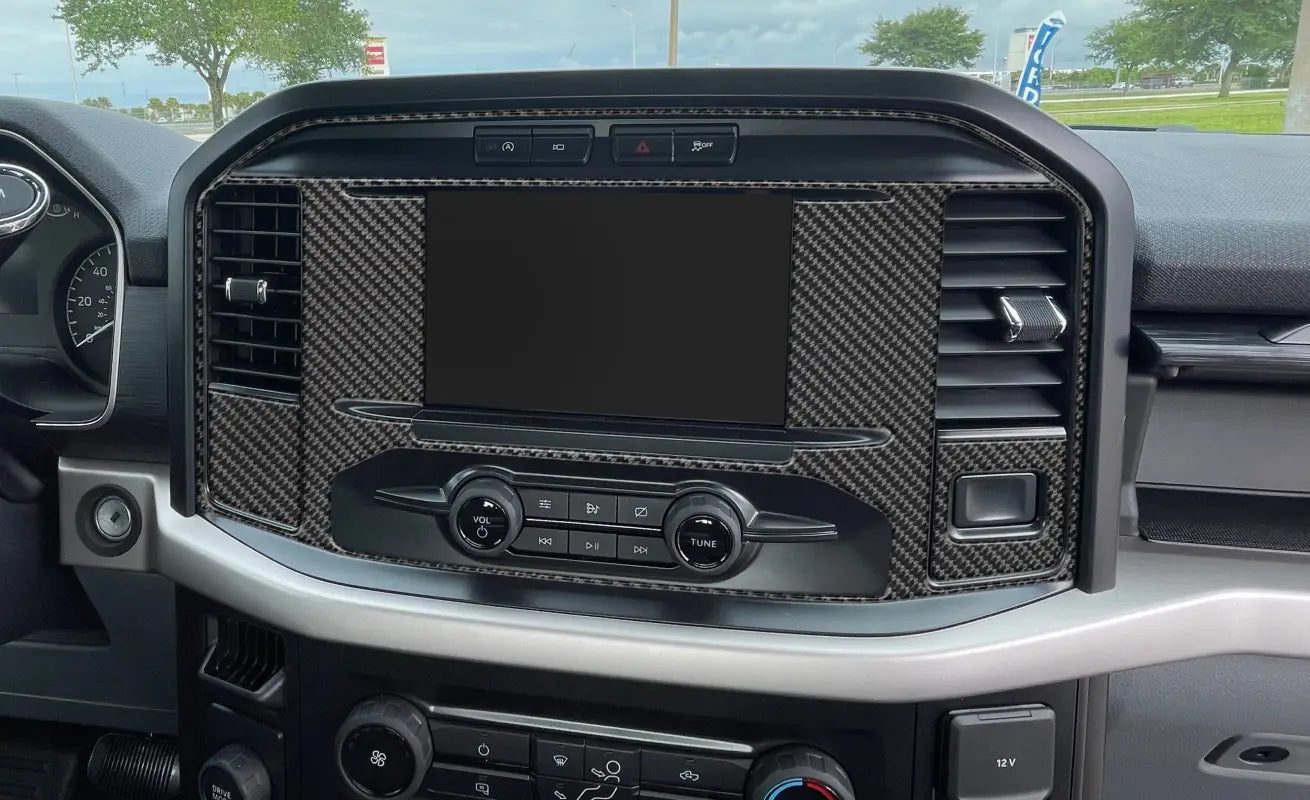 Carbon fiber dashboard navigation screen accent trim fits 2021-2024 Ford F-150