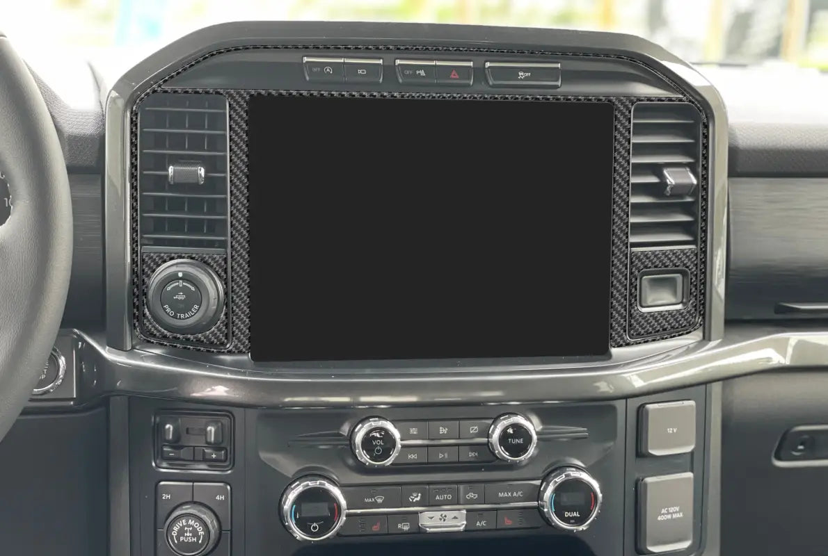 Navigation screen accent trim on Ford F-150 dashboard with infotainment screen