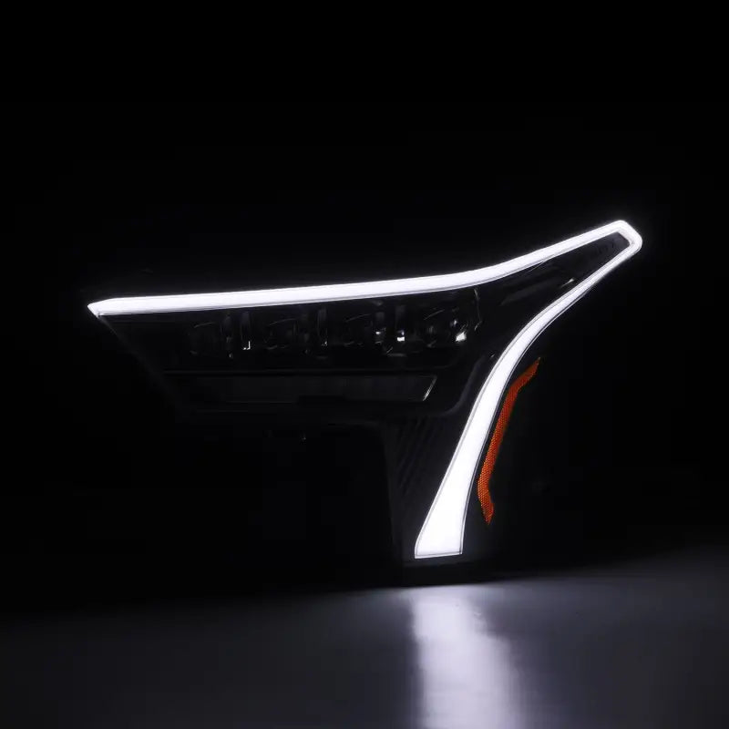 AlphaRex NOVA-Series LED projector headlight in white DRL mode, showcasing the sleek and bright daytime running light feature.