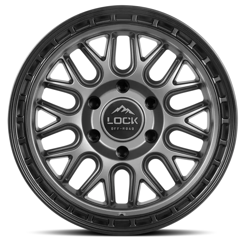 Front view of ONYX Wheels in Matte Grey showcasing a lightweight, durable design with a sleek mesh pattern for extreme conditions.