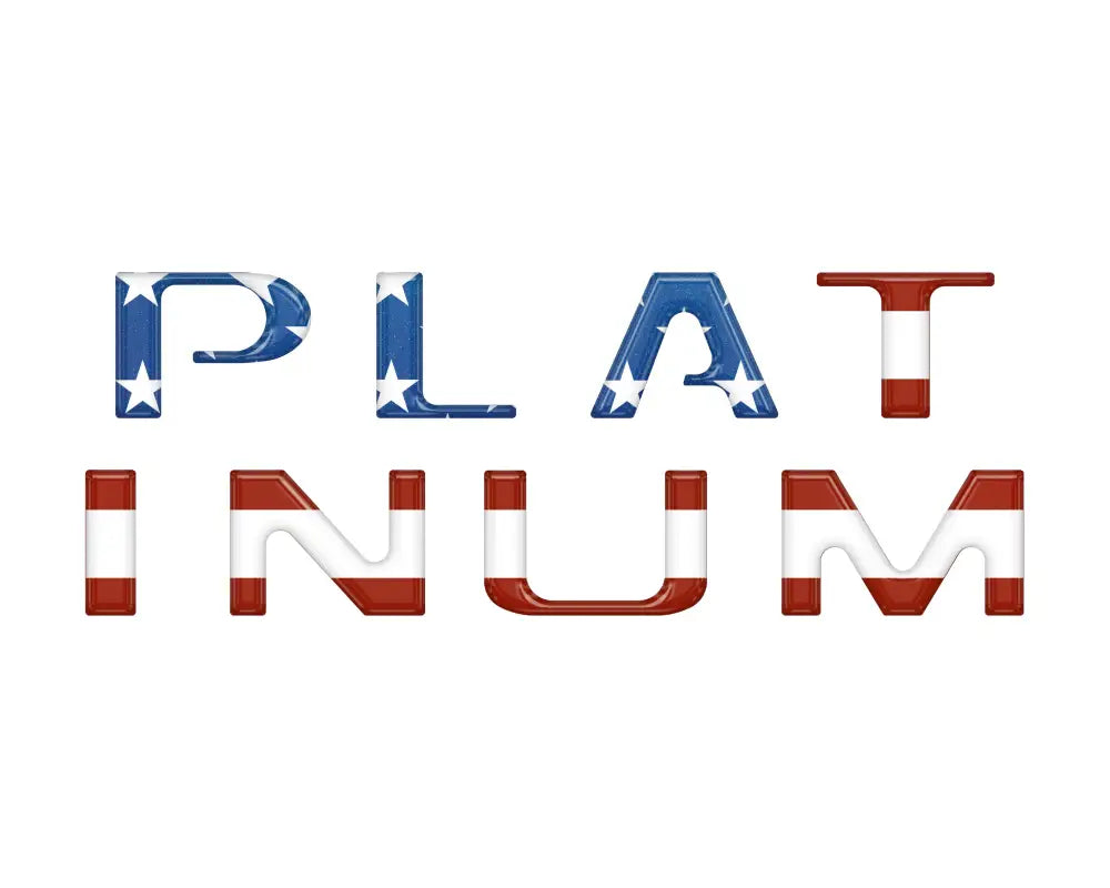 Platinum tailgate letter inserts with American flag-themed letters for Ford F-150