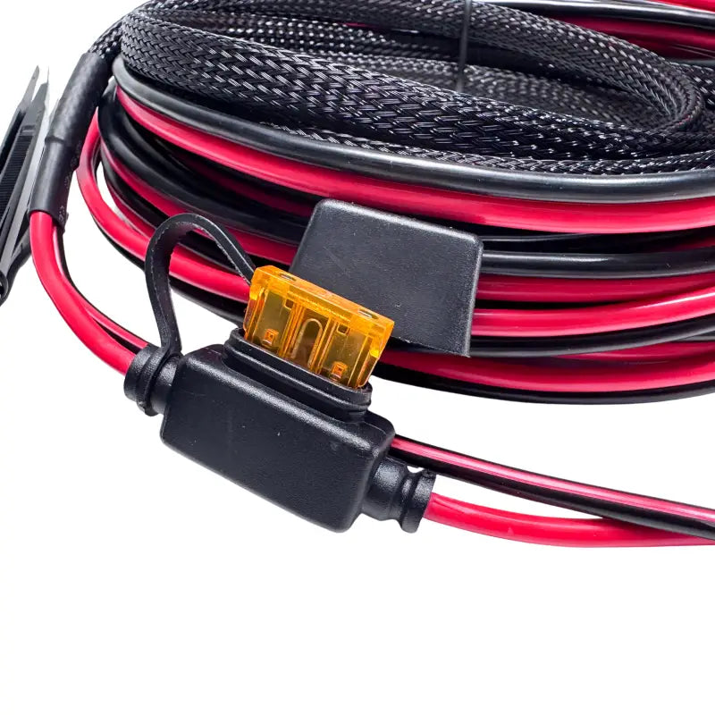 Red and black electrical wiring with fuse in Power Supply Kit 5A for reliable power supply