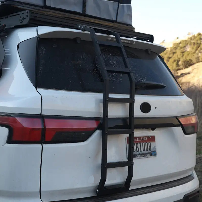 Close-up of Toyota Sequoia Prinsu Ladder on a 2022-current Sequoia rear hatch. Durable, modular design for roof rack access, requires drilling.