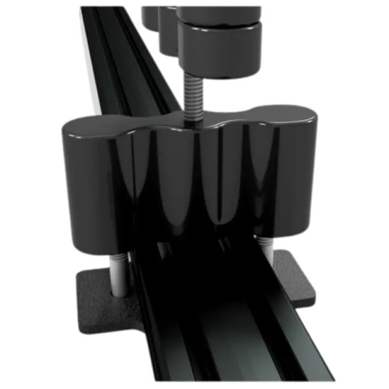 Close-up of Prinsu RotoPax Mount showcasing its sturdy construction and custom fit for roof rack crossbars. Ideal for vehicle cargo racks.