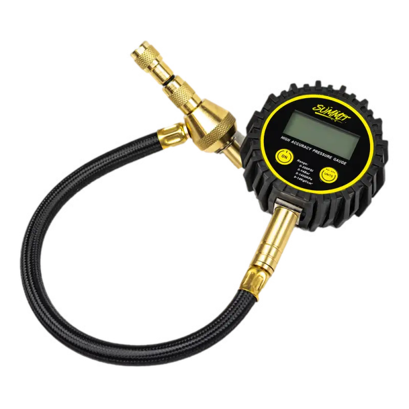 Quick Air Down Tool with digital gauge and brass components, designed for precise tire pressure adjustments in off-road vehicles.