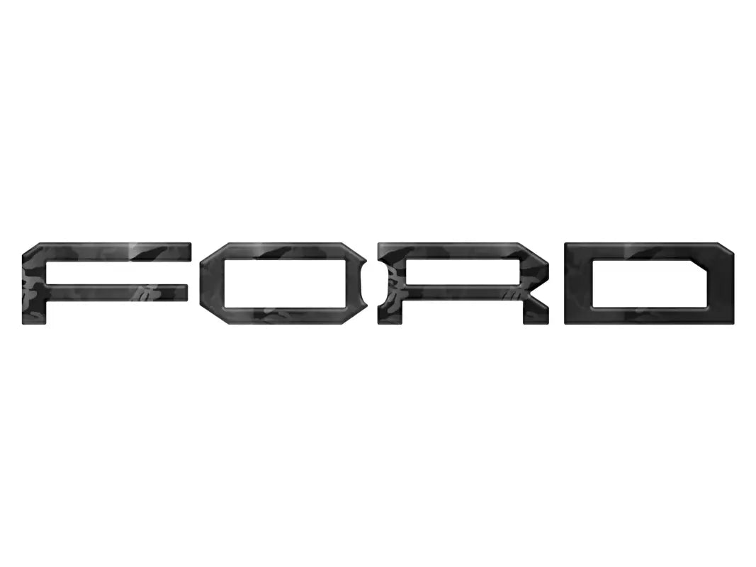 Ford logo with textured fill on Ford Bronco grille letter overlays for 2022-2024 model