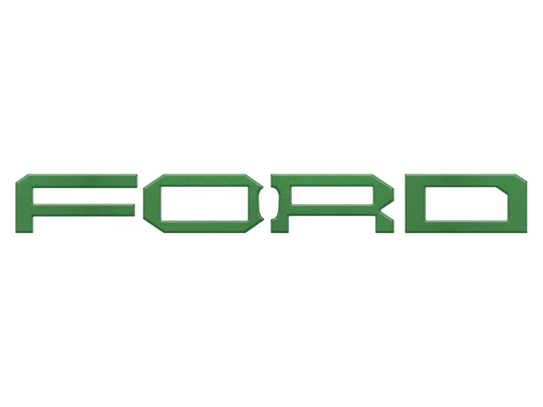 Green FORD lettering overlaid on Ford Bronco grille for custom letter overlays