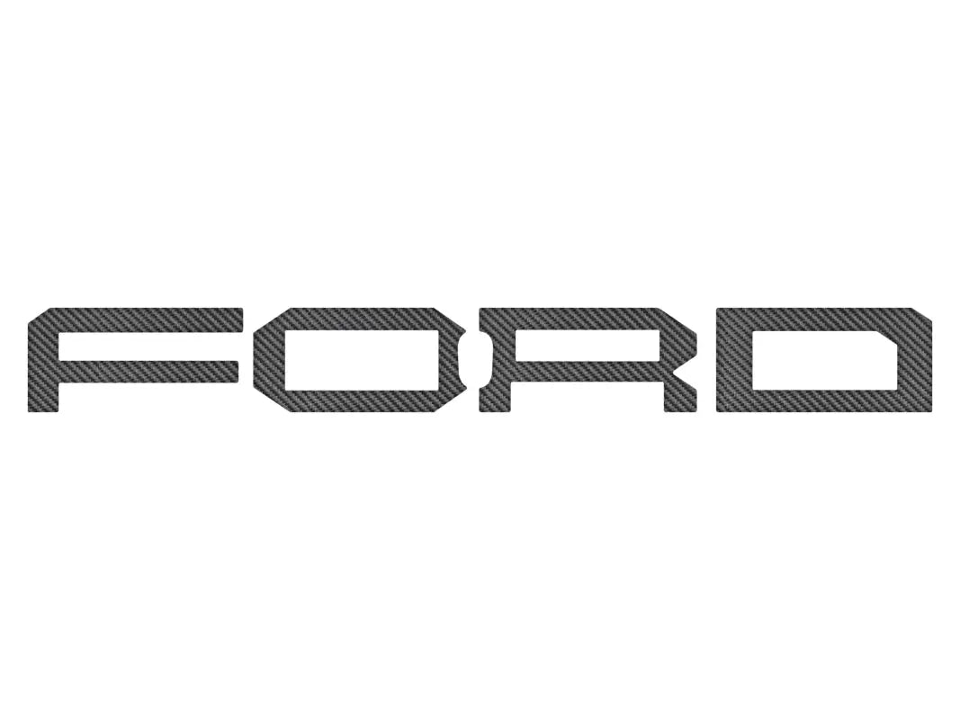 Carbon fiber Ford Bronco grille letter overlays with Ford text for 2022-2024 models