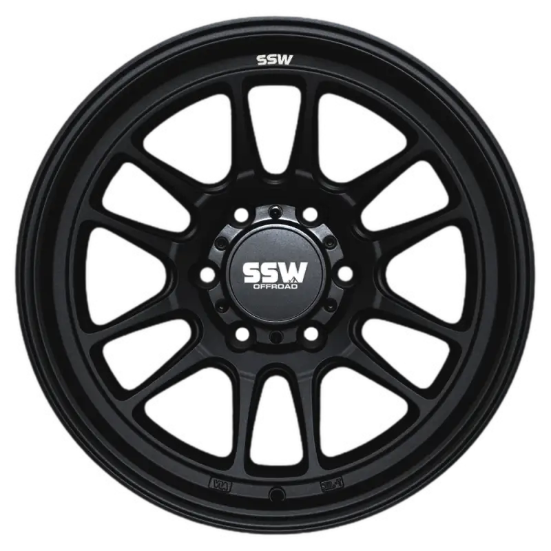 RAPTOR matte black wheel by SSW, 17x9.0 -12 size with 6x139.7 PCD, featuring a sleek multi-spoke design and durable finish for off-road vehicles.