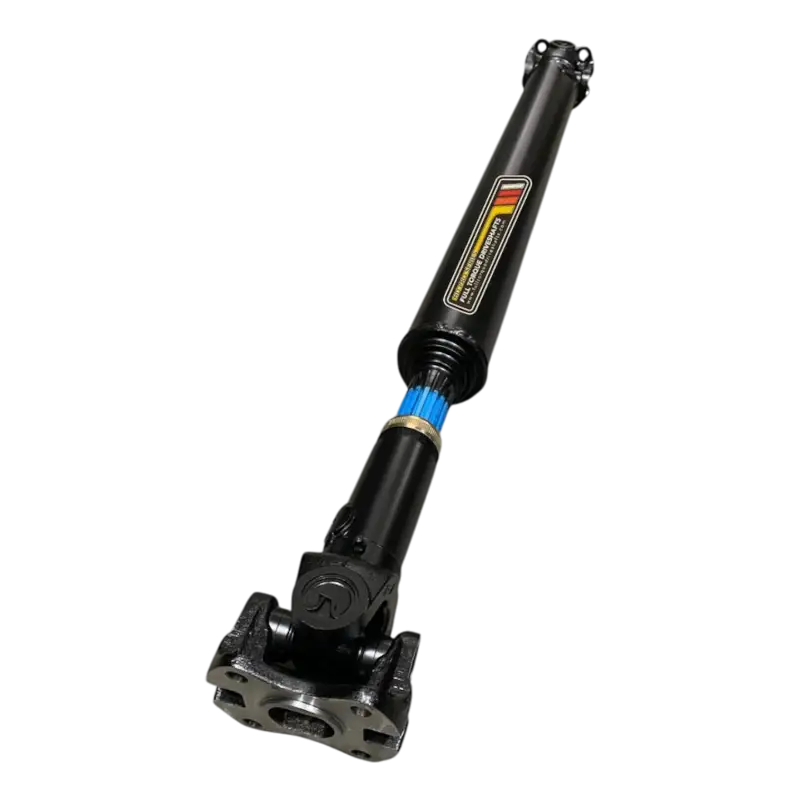 Black driveshaft with blue spline showcasing driveshaft features and compatible differential flanges
