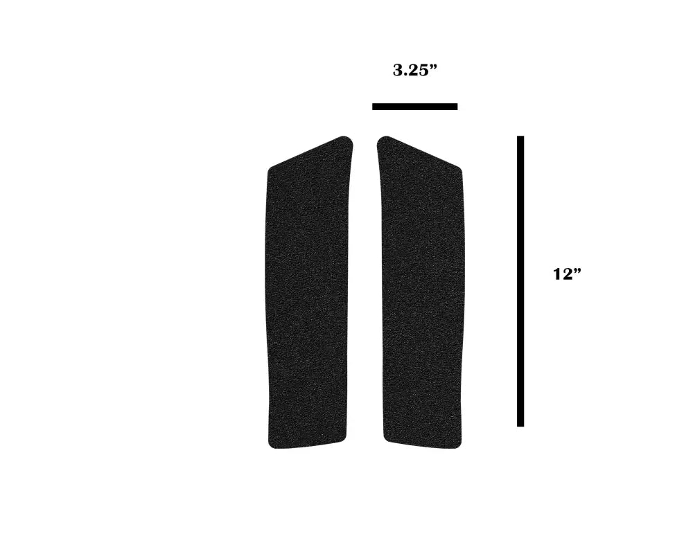 Dimensions of black textured rear fender overlays for 2005-2015 Toyota Tacoma, measuring 12 inches by 3.25 inches.