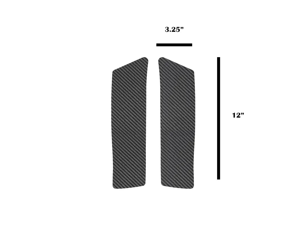 Dimensions of carbon fiber rear fender overlays for 2005-2015 Toyota Tacoma, measuring 12 inches by 3.25 inches.