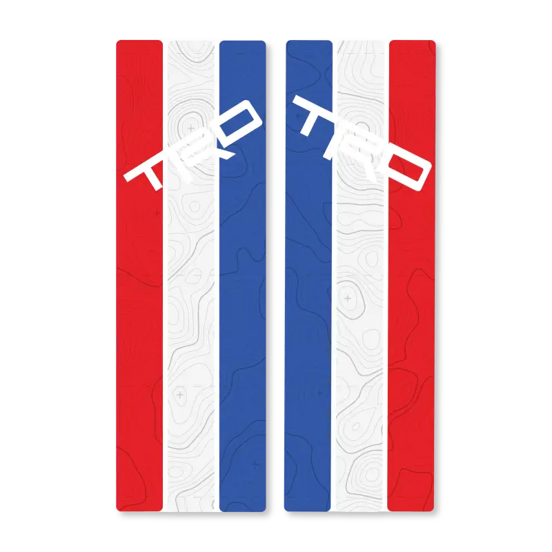 Red, white, and blue TRD stripes on transfer paper for Rear Window Stripes with Topo