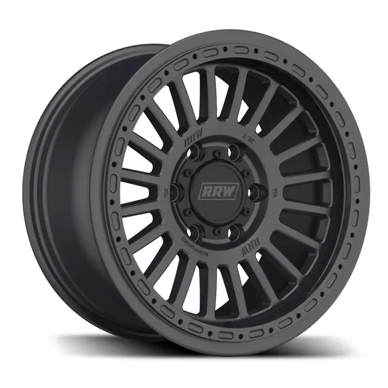 Matte black off-road wheel from RG6-H Hybrid MonoForged Series made of 6061-T6 Aluminum with lug nuts
