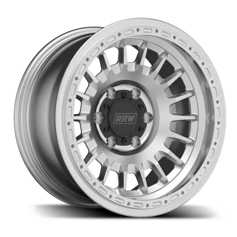 Silver alloy car wheel from RG7-H Hybrid MonoForged Series with embossed ABS finish