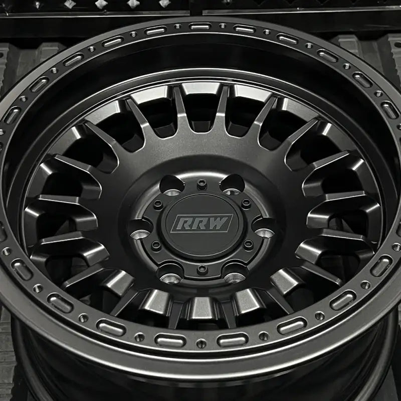 Gray RRW wheel from RG7-H Hybrid MonoForged Series with embossed ABS and lug nuts