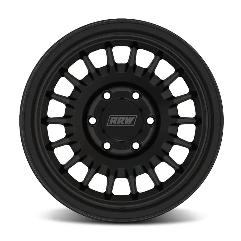 Black alloy wheel from RG7-S MonoForged Series with lug nuts and center caps