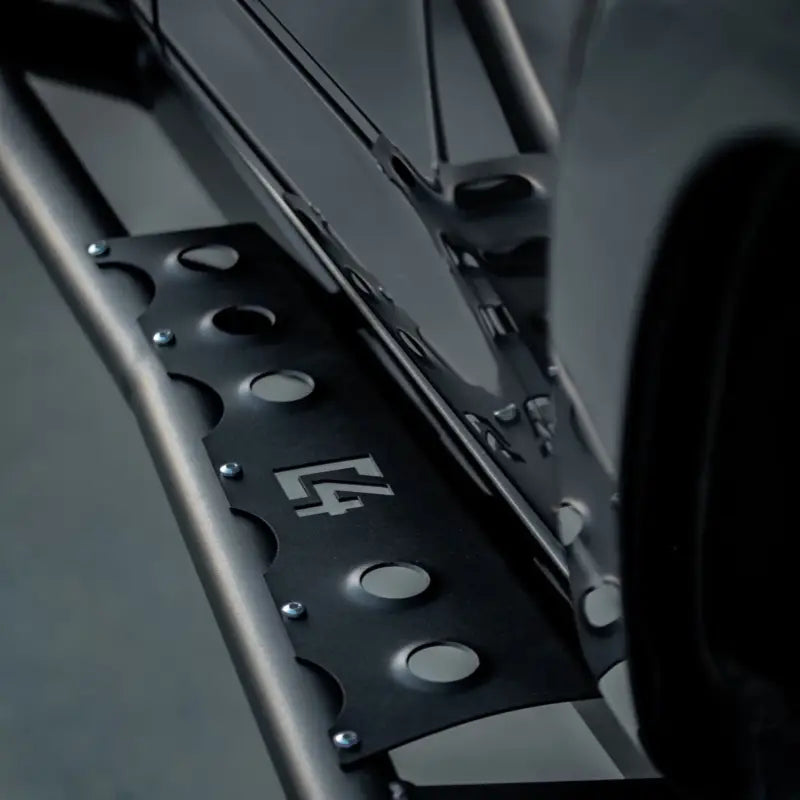 Close-up of 4Runner rock sliders for 5th Gen 2014+, featuring durable DOM tubing and bolt-on installation with no drilling required.