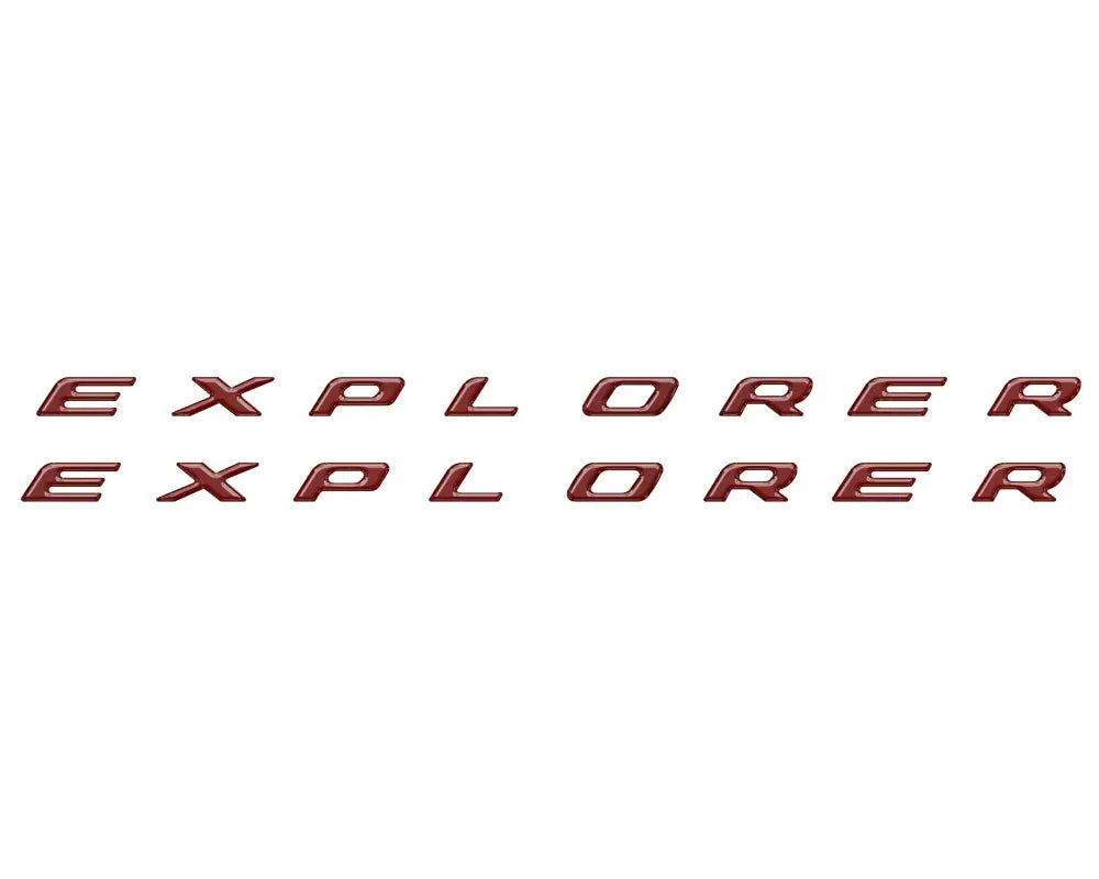 Maroon Explorer rocker panel letter inserts with explorer lettering for Ford Explorer 2020-2024