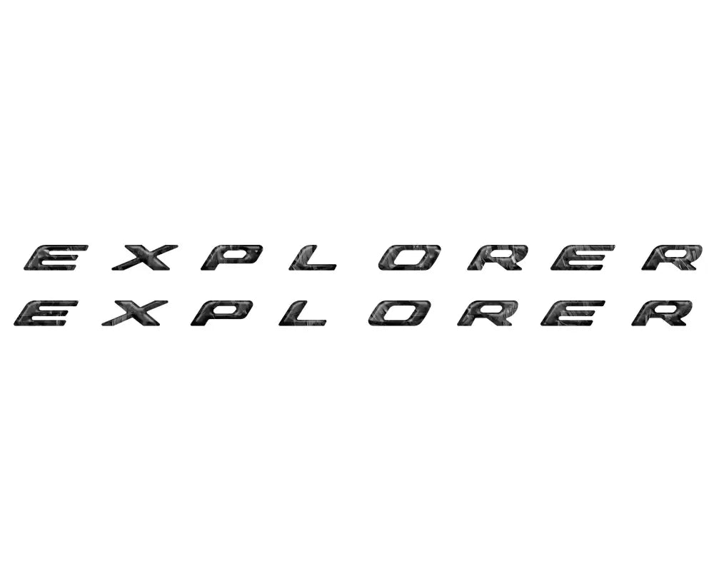 Two rows of explorer rocker panel letter inserts on 2020-2024 Ford Explorer