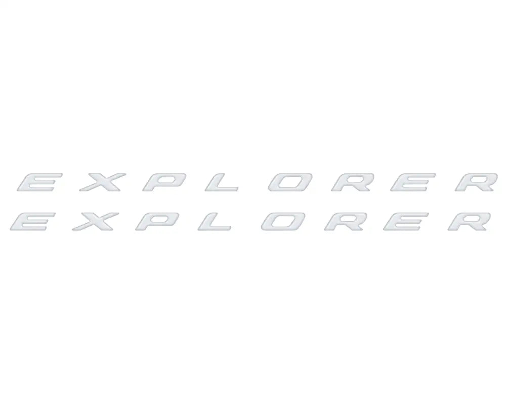 Silver EXPLORER rocker panel letter inserts shown in two rows for Ford Explorer 2020-2024