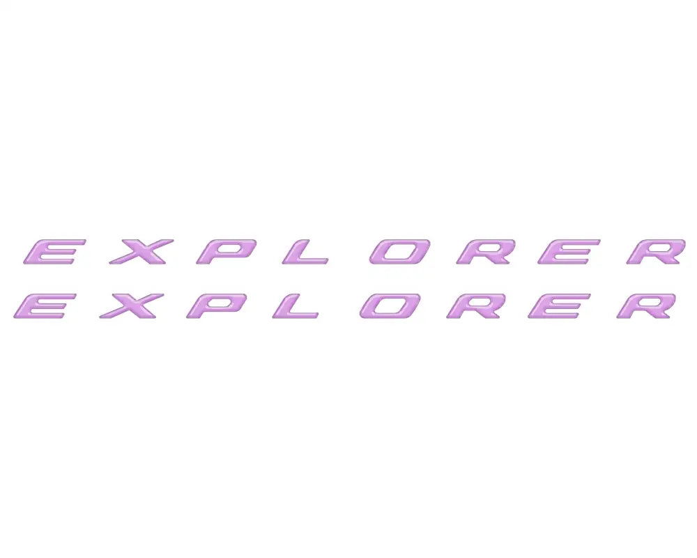 Purple explorer rocker panel letter inserts displayed in two rows for Ford Explorer 2020-2024