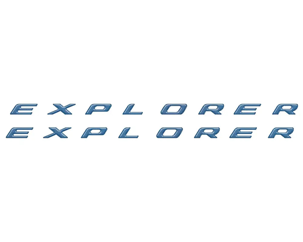 Two sets of blue explorer rocker panel letter inserts for Ford Explorer 2020-2024