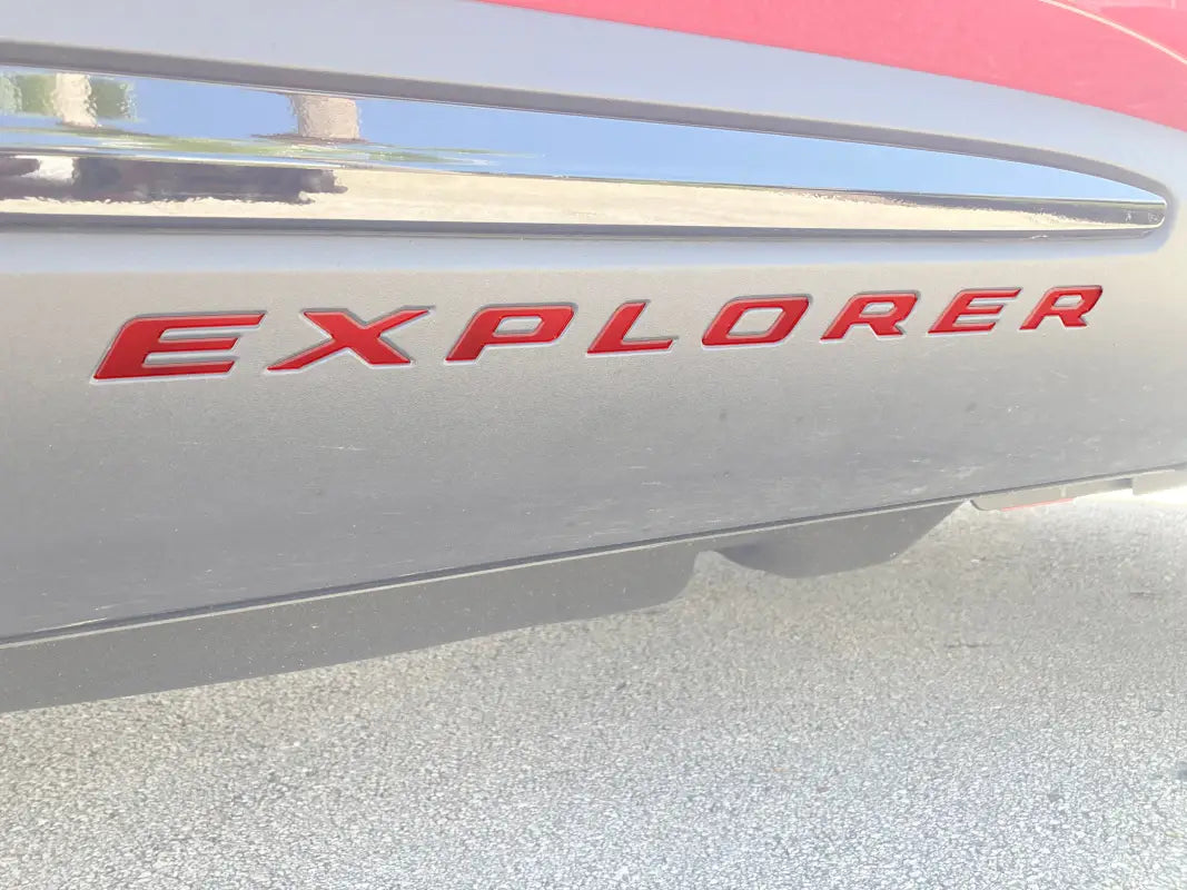 Red Explorer rocker panel letter inserts on vehicle for Ford Explorer 2020-2024