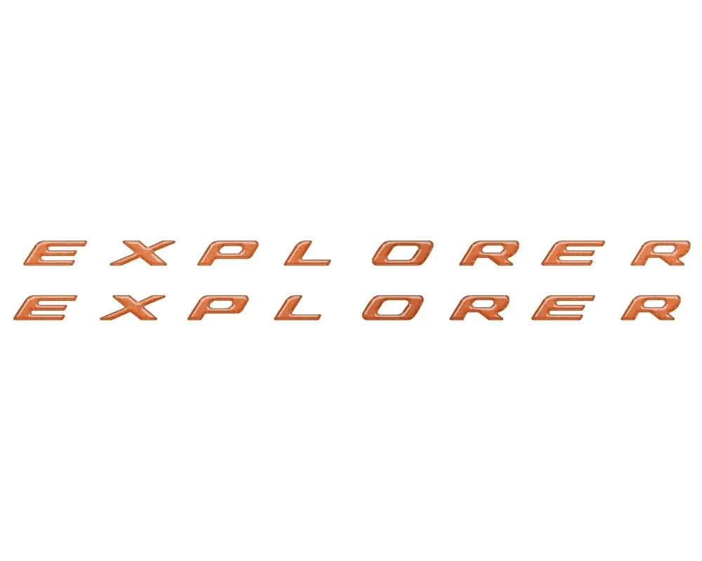 Copper-colored Explorer rocker panel letter inserts for Ford Explorer with two sets of lettering