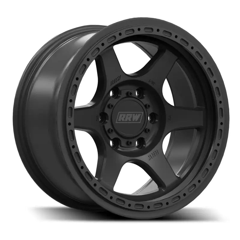 Matte black six-spoke flow-formed wheel from RR2-H flow form series for enhanced braking performance