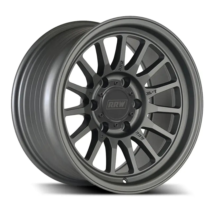 Gray alloy car wheel from RR7-S FLOW FORM in Matte Gunmetal, enhancing braking performance and driving experience