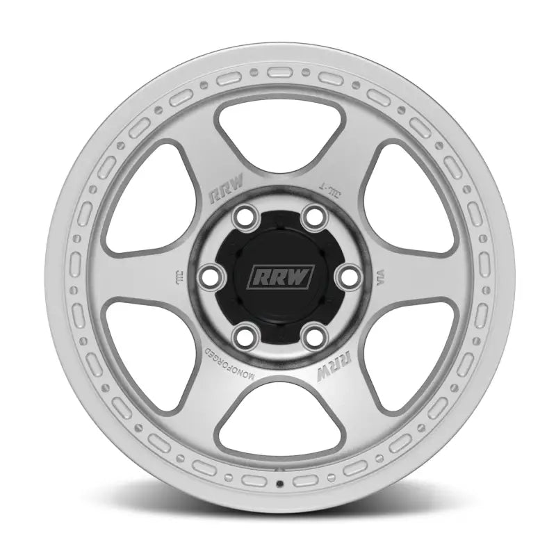 Silver off-road wheel from RS2-H Hybrid MonoForged Series with black center cap and high load rating