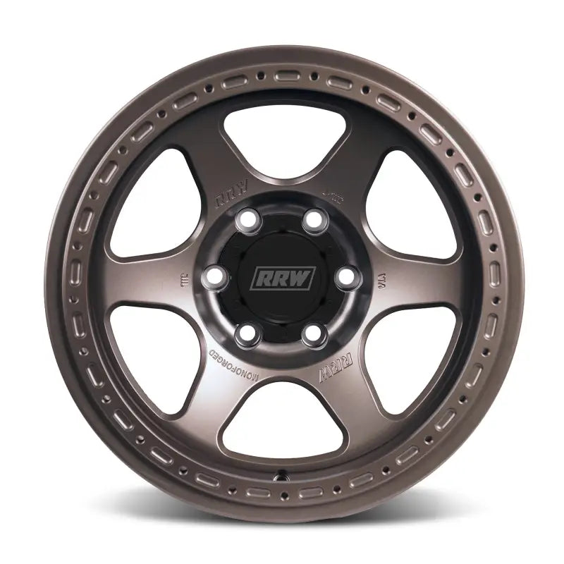 Bronze-colored six-spoke wheel from RS2-H Hybrid MonoForged Series with embossed ABS and lug nuts