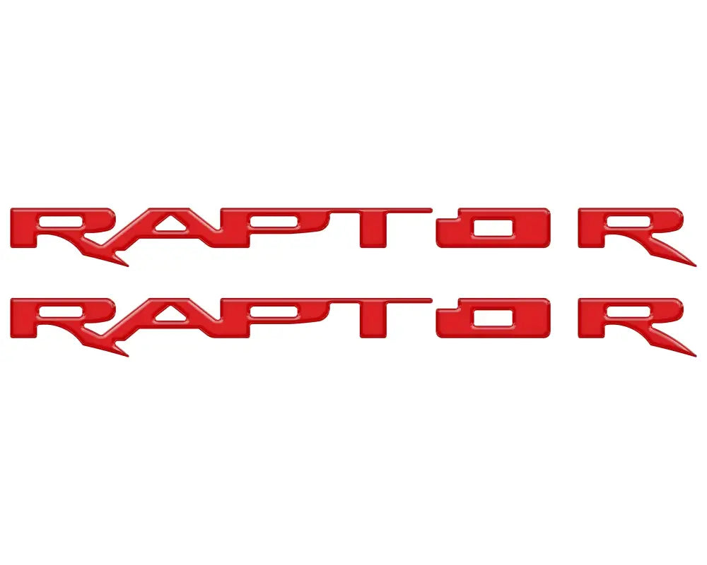 Red RAPTOR decals for running board emblem overlays on 2017-2025 Ford Raptor