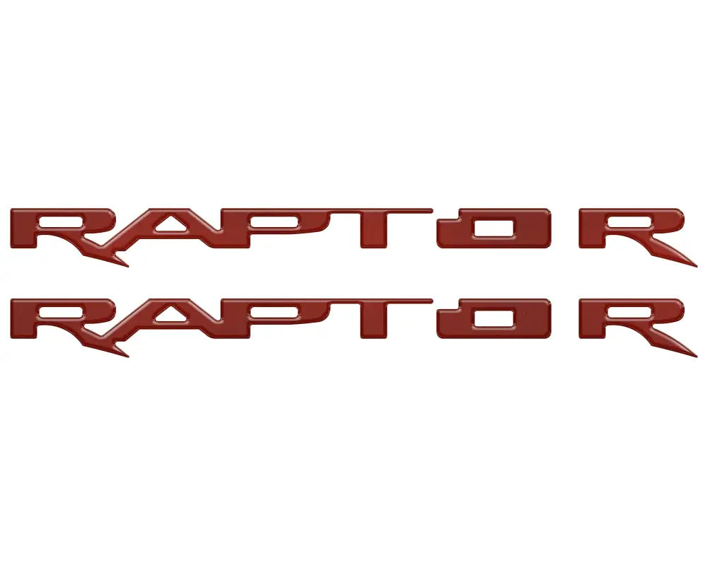 Red RAPTOR emblems over running board emblem overlays for 2017-2025 Ford Raptor