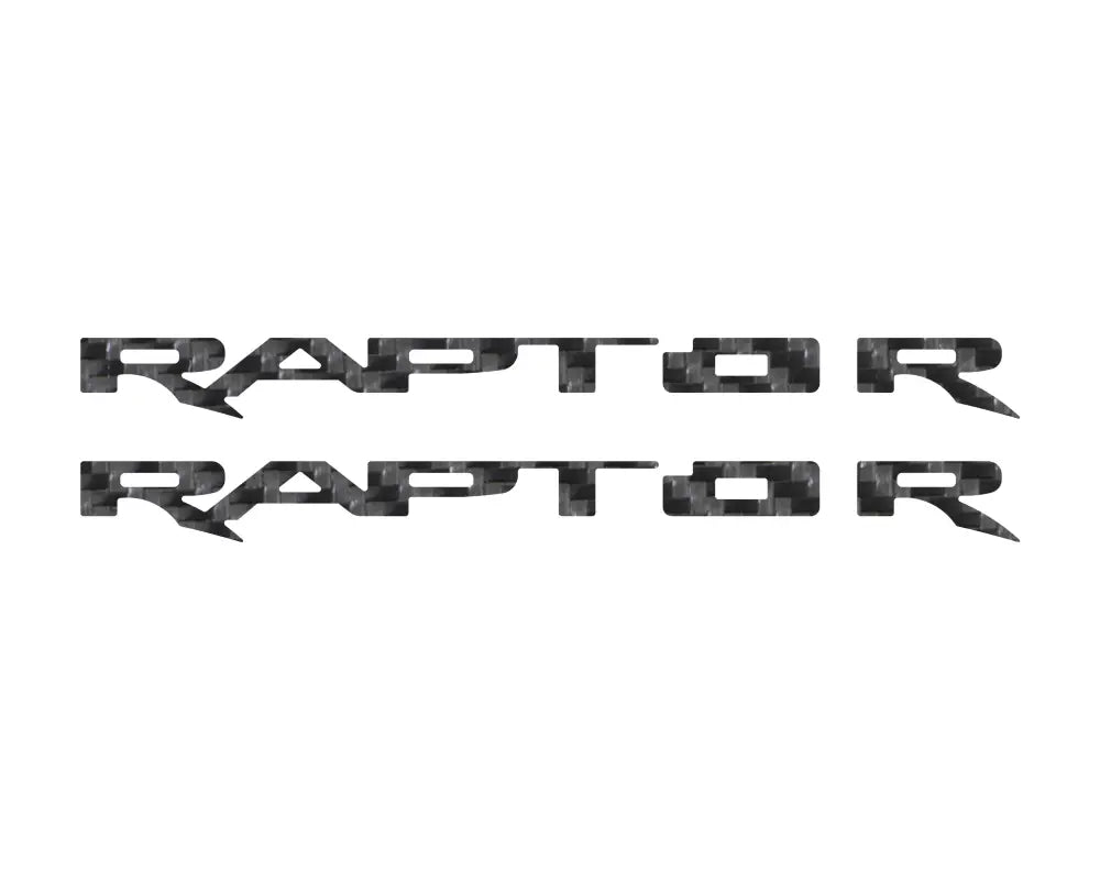 Carbon fiber RAPTOR decals for running board emblem overlays on Ford Raptor