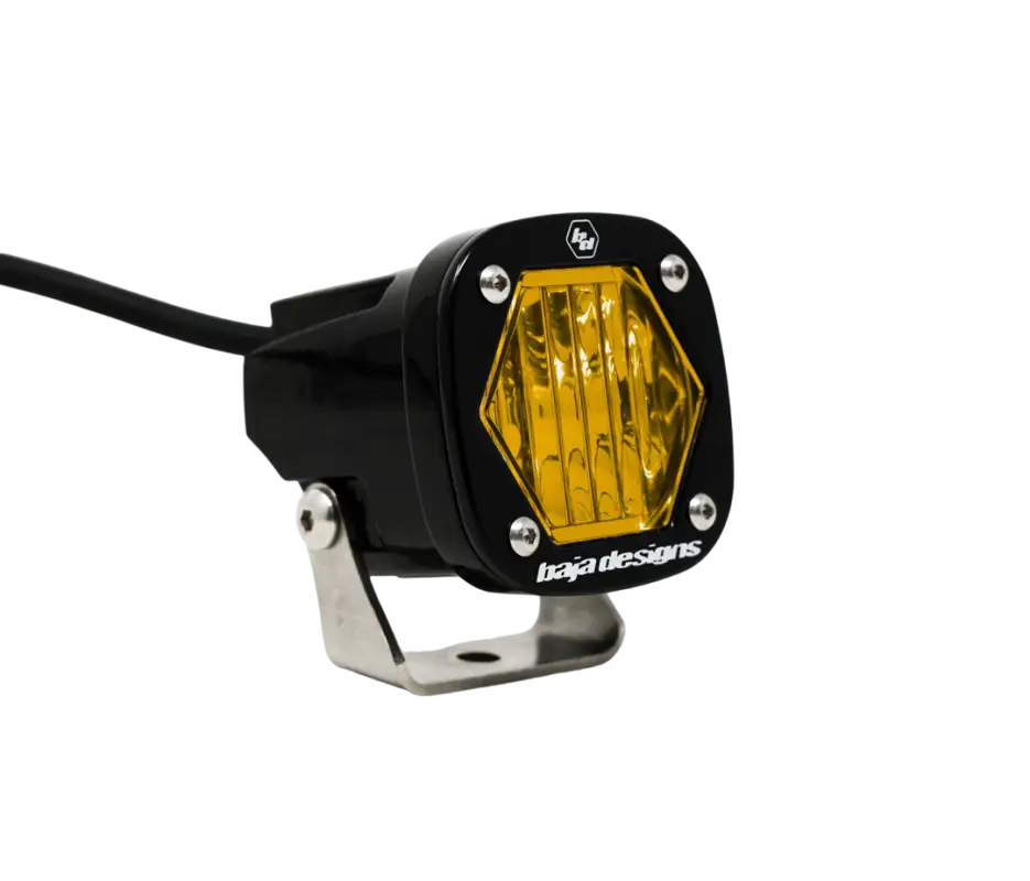 S1 Black LED Light Pod with amber lens, featuring a compact design and 2,320 lumens for off-road auxiliary lighting.