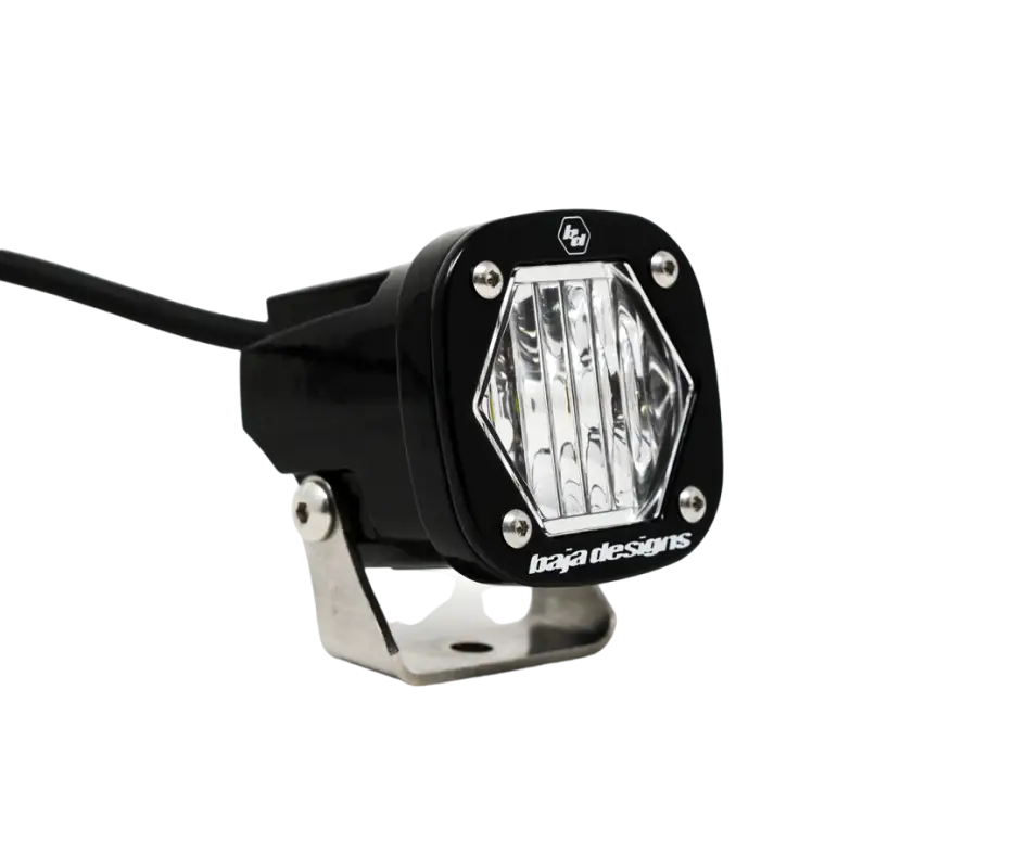 S1 Black LED Light Pod with clear driving lens, offering 2,320 lumens in a compact design for enhanced off-road visibility.