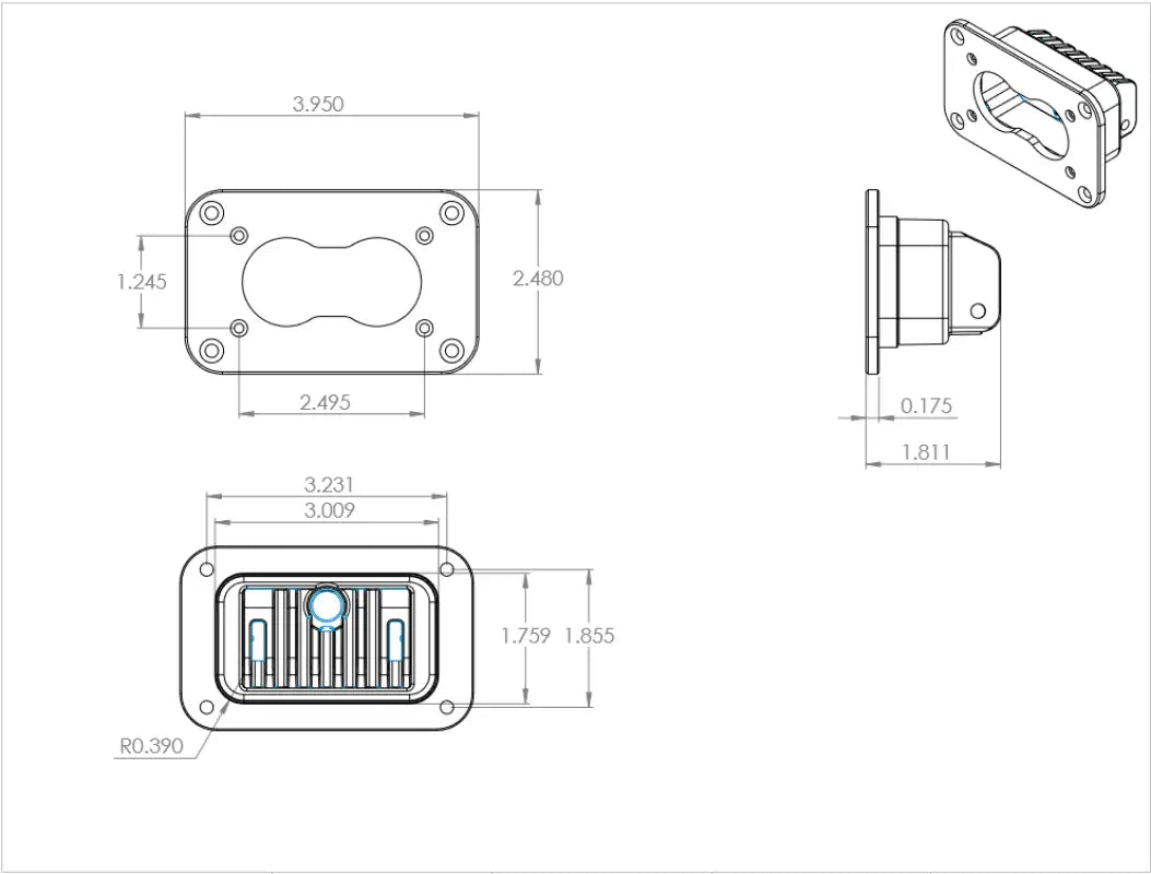 Technical drawing of Baja Designs S2 Sport Flush Mount LED Light for driving combo use