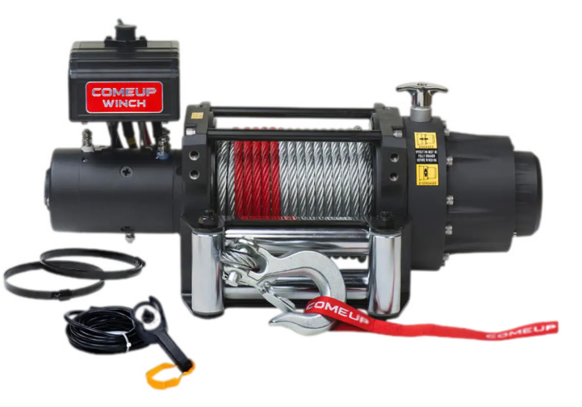 SEAL GEN2 16.5, 12V Winch with durable steel cable, hook, and control box, ideal for off-road recovery and towing applications.