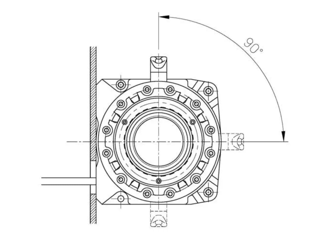 Rotational diagram of SEAL GEN2 16.5, 12V Winch showcasing 90-degree mounting angle for versatile installation options.