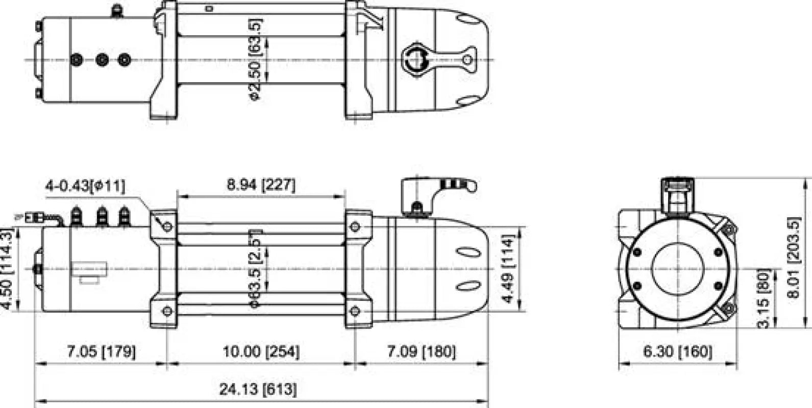 Technical dimensions and specifications of the SEAL Slim 12.5rs 12V winch for precise installation and compatibility.