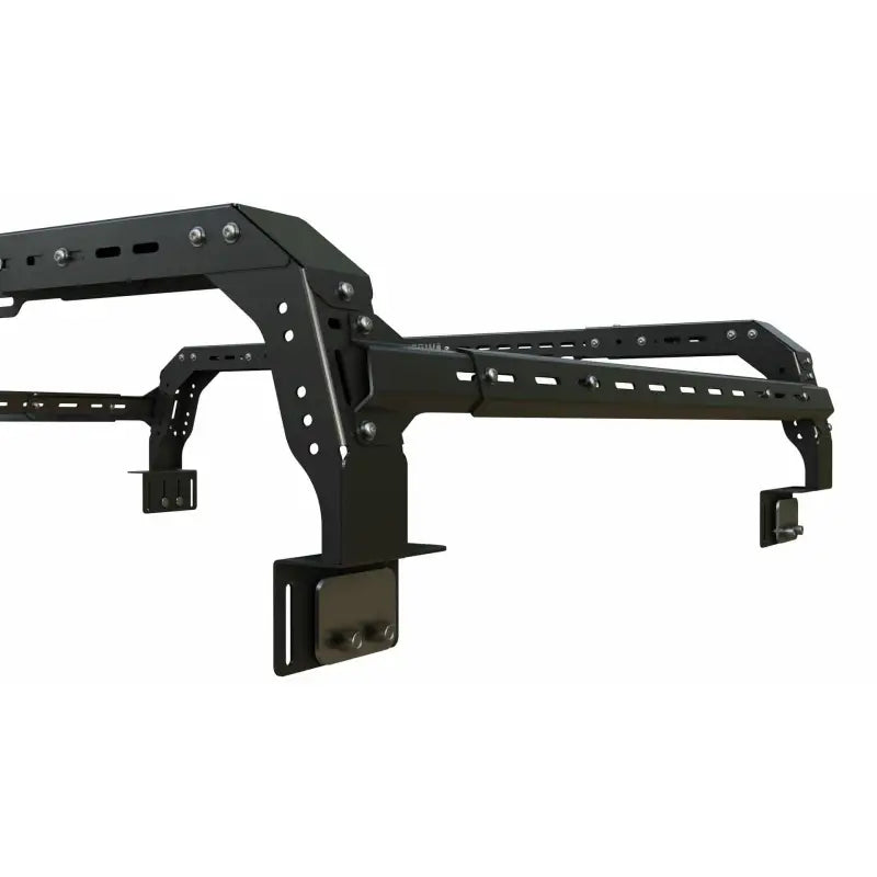 Side view of Ford Maverick bed rack system, featuring Shiprock Mid Height Rack with robust mounting brackets and modular design.